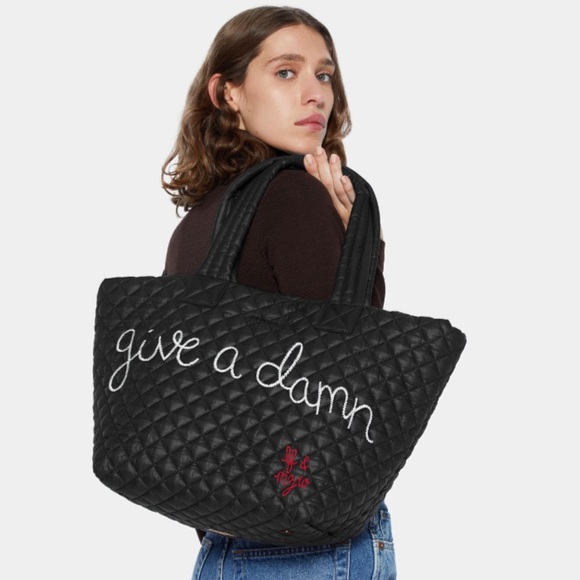MZ Wallace Handbags - MZ Wallace X Lingua Franca LIMITED EDITION Black Give a Damn Metro Tote NEW